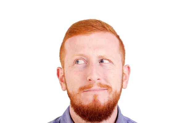 Thinking of something good. Portrait of redhead man with facial expression. — Stock Photo, Image