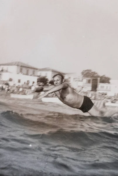 Rimini Italie Juni 1960 Portret Van Een Man Aan Zee — Stockfoto