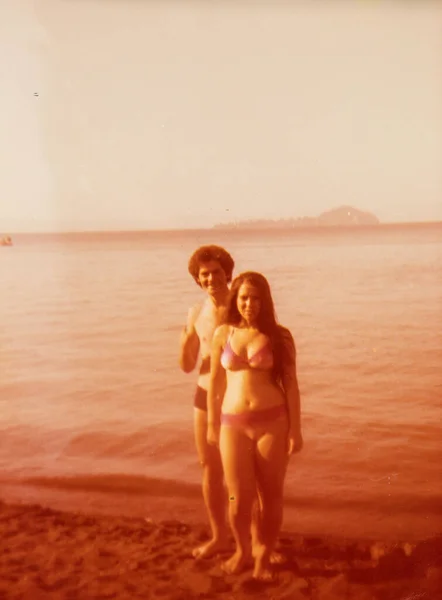 Cervia Itália Junho 1970 Retrato Pessoas Beira Mar Década — Fotografia de Stock