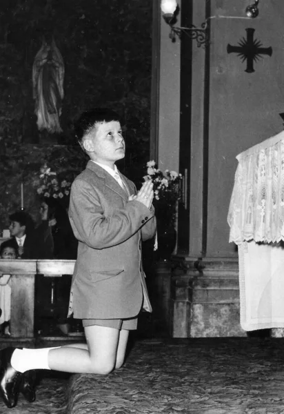 Terni Italy Sseptember 1960 Portrait Boy Taking Communion Church 60S — стоковое фото