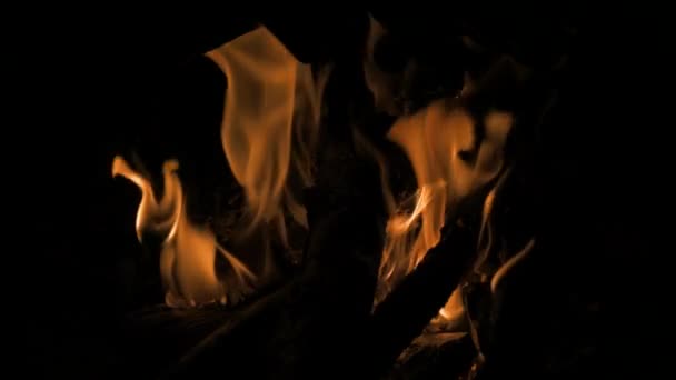Şöminedeki Alevlerin Yavaş Çekimde Yanan Odunlarla — Stok video