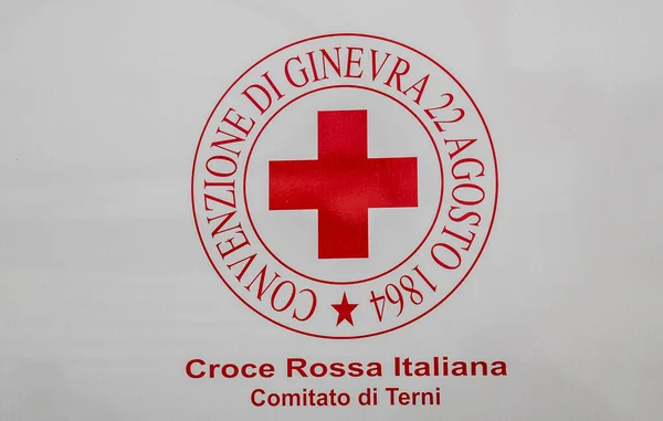 Coat Arms Italian Red Cross Municipality Terni Geneva Convention Written — Stock Photo, Image