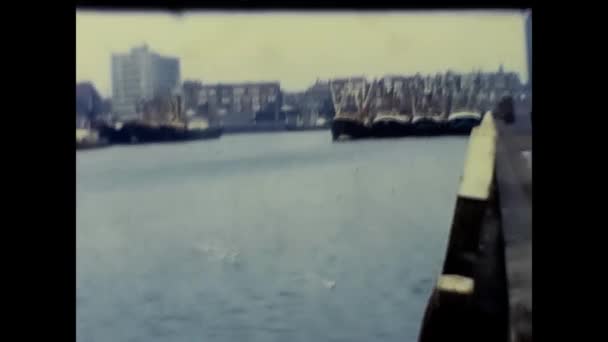 1960年10月10日 瑞士卢塞纳 女人站在卢塞恩的码头上 湖中有海鸥 — 图库视频影像
