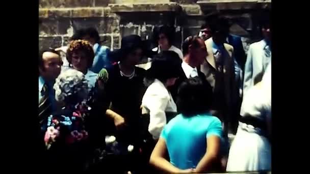 Palermo Italy May 1970 Couple Walking Out Church Guests Celebrating — Stock Video