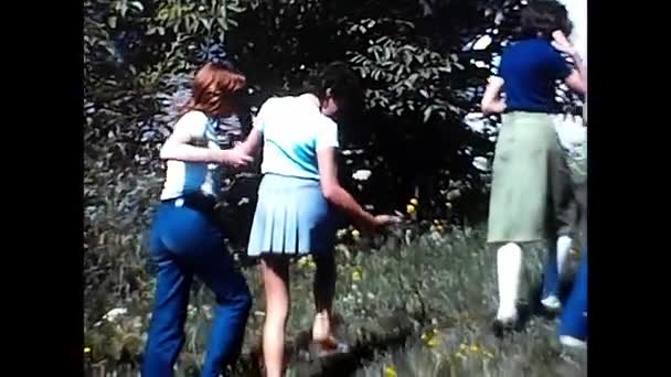Palermo Italy May 1970 Group Boys Walking Talking Mountain Meadow — Stock Video