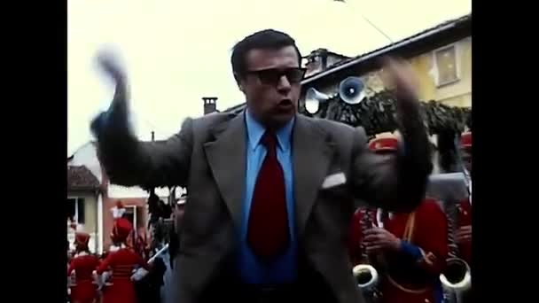 Novara Italia Septiembre 1970 Director Banda Durante Desfile Del Festival — Vídeos de Stock