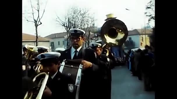 Novara Włochy Wrzesień 1970 Zespół Muzyczny Paradzie Festiwalu Wina Latach — Wideo stockowe