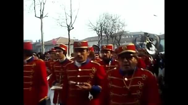 Novara Itália Dezembro 1970 Banda Música Desfile Festival Vinho Dos — Vídeo de Stock