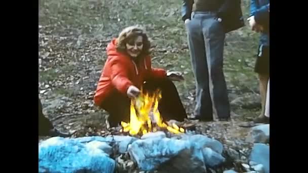 Palermo Italy March 1974 People Mountains Lit Bonfire Having Picnics — Stock Video