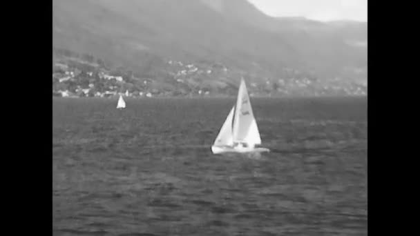 Palermo Italy May 1374 Landscape Lake Coast Sailing Boat Black — 图库视频影像