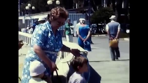 Diano Marina Italy June 1980 Grandmother Grandson 80S Seaside Resort — Stock Video
