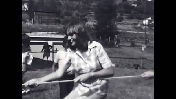 Milan Italy June 1970 Boys Playing Tug War Black White — стоковое видео