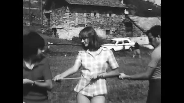 Milan Italy June 1970 Boys Playing Tug War Black White — стоковое видео