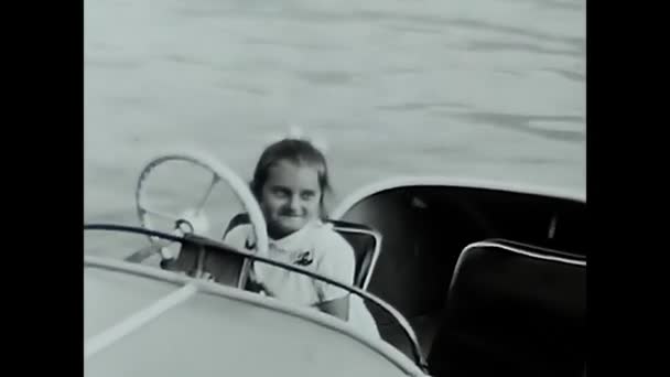 Valle Aosta Italy June 1950 Little Girl Getting Boat Lake — Stock video