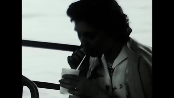 Valle Aosta Italy June 1950 Woman Drinks Straw Glass 50S — Stock video