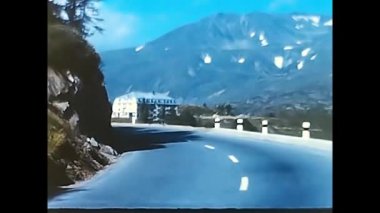 vallese, switzerland may 16 1980:paved mountain road in Valais from the 1980s