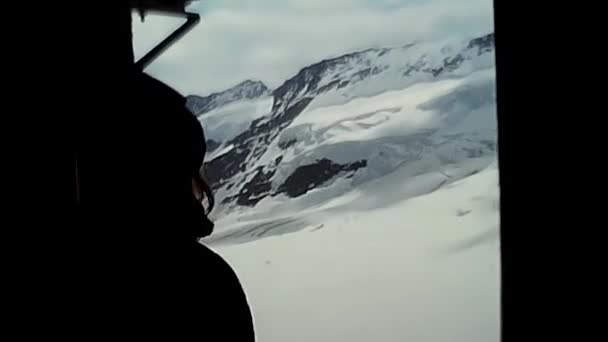 Livigno Italy October 1960 People Watching 60S Snowy Mountains Landscape — Stock Video