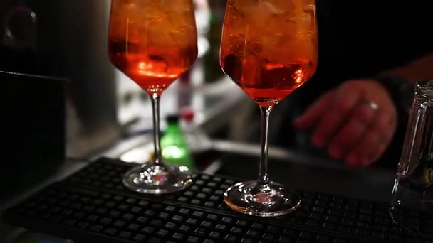 Cocktail Aperitif Bar Bartender While Prepares — Stock Video