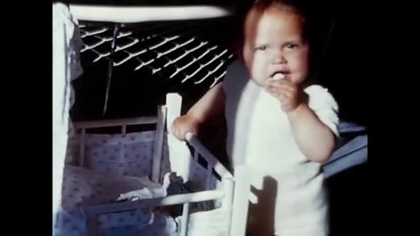 Rome Italy June 1960 Small Child Plays Boxer Shorts Home — Stock video