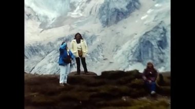 marmolada, Italy January 1960 : tourists in the mountains in the marmolada in the 60s