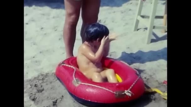 Ravello Naples June 1960 Girl Plays Beach Sea Ravello Inflatable — Vídeo de Stock
