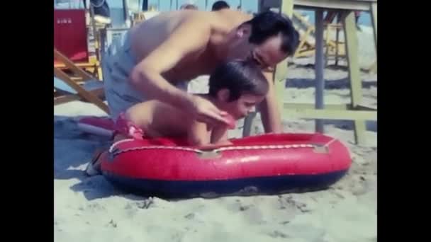 Ravello Naples June 1960 Girl Plays Beach Sea Ravello Inflatable — Stok video