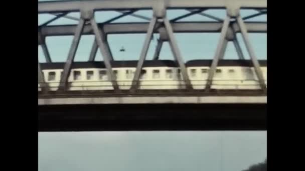 Lucerne Switzerland May 1960 Train Passing Bridge Shore Lucerne Switzerland — Video Stock