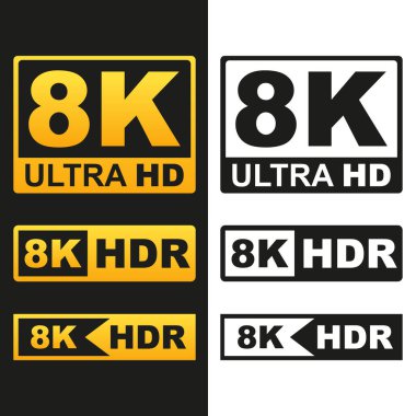 8K ultra HD simgesi seti. 8K uhd televizyon çözünürlük paketi.