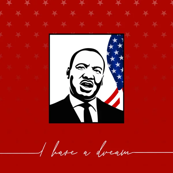 Martin Luther King Jr. Day design with US flag background. Happy MLK day. I have a dream.