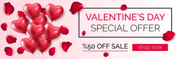 San Valentín Oferta Especial Venta Banner Diseño Día San Valentín — Vector de stock