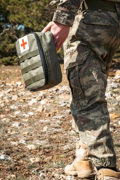 Military Army First Aid Kit Camouflaged Soldier Medic — Stock Photo, Image