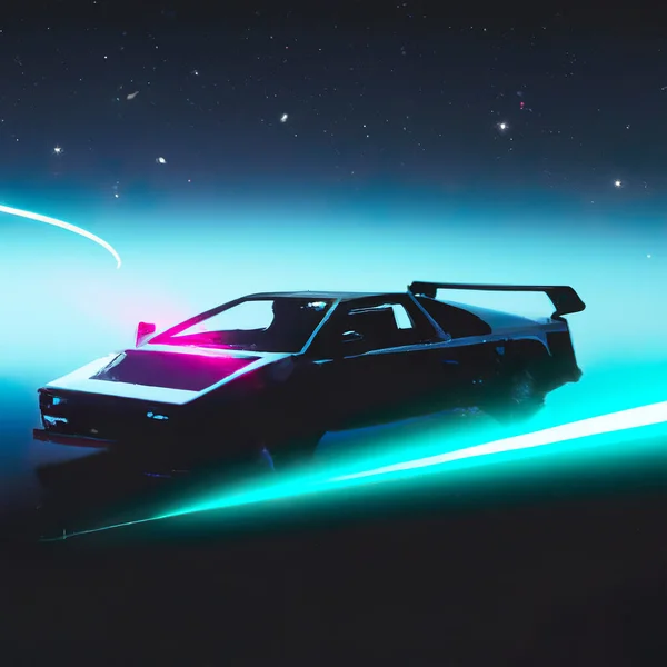 Retro Futuristiska Talets Superbil Trendiga Synthwave Vaporwave Cyberpunk Bakgrund — Stockfoto