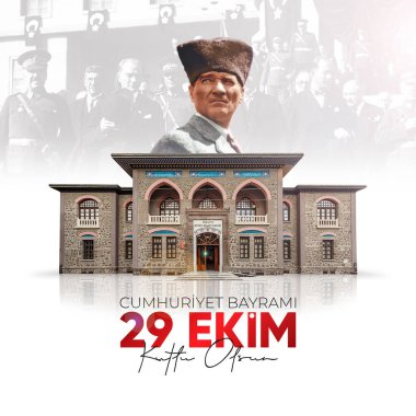 Ankara, Türkiye - 29 Ekim 1923: Tercüme: 29 Ekim Türkiye Cumhuriyeti Günü, mutlu bayram illüstrasyonları.