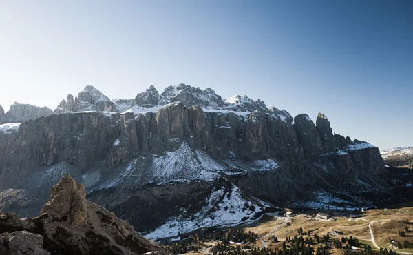 Sella and Passo Gardena in the first snow — Stock Photo, Image