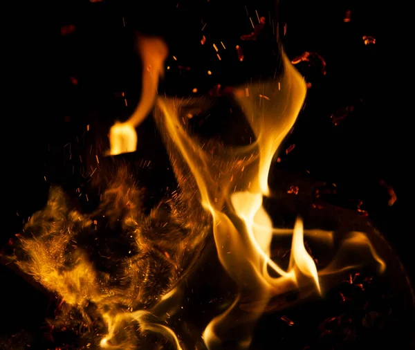 Oheň Plameny Jiskry Černém Pozadí — Stock fotografie