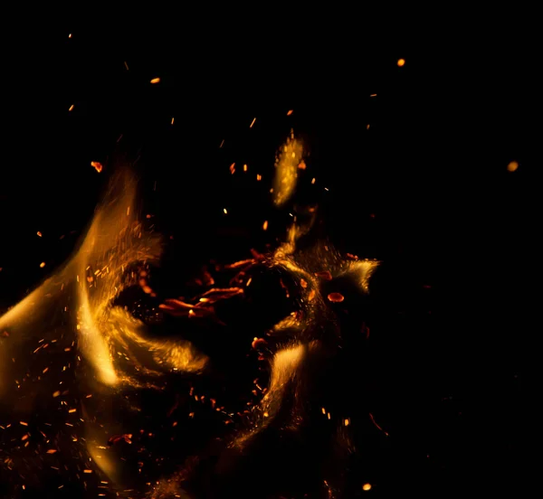 Flammen Mit Funken Auf Schwarzem Hintergrund Stockbild