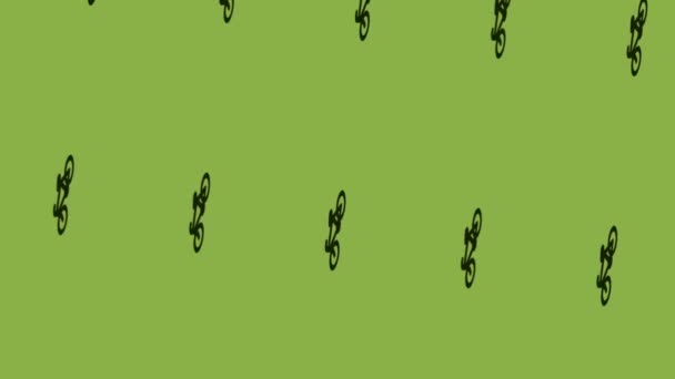 Анимация Иконки Вращающегося Велосипеда Зеленом Фоне — стоковое видео