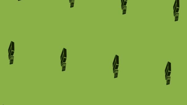 緑の背景で回転するクリップボードアイコンの近くのボックスのアニメーション — ストック動画