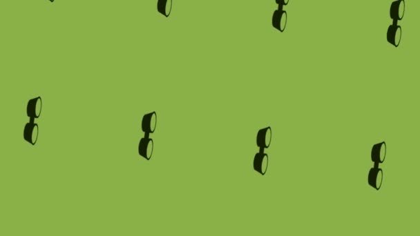 Rotating Binoculars Icon Animation Green Background — Stock Video