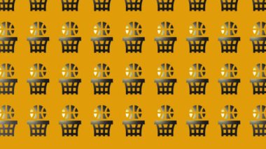 Basketbol sepeti ve top ikonu animasyonu sarı üzerine