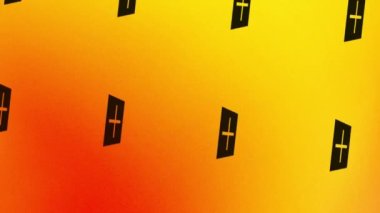 turuncu ve sarı üzerinde artı işaret simgesi animasyonuyla dönen siyah kare