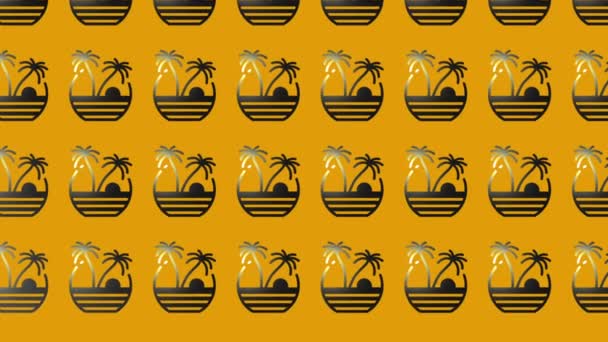 Sahildeki Palmiye Ağaçları Sarı Üzerine Simge Animasyonu — Stok video