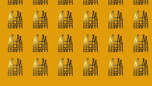Animação Ícone Catedral Barcelona Amarelo — Vídeo de Stock