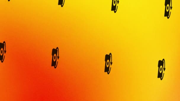 Spinning Fotokamera Med Pil Ikon Animation Orange Och Gult — Stockvideo