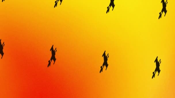オレンジと黄色でジェット飛行機のアイコンアニメーションを回転させ — ストック動画