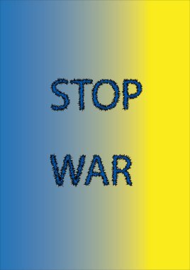 illustration of stop war lettering on blue and yellow  clipart