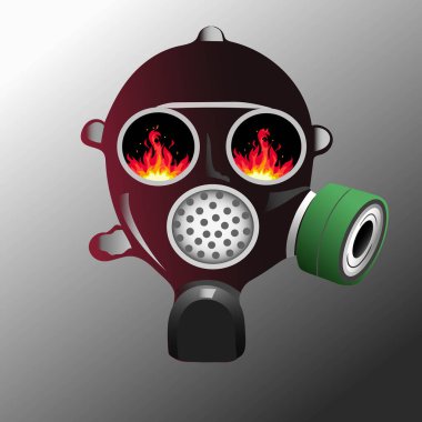 Gaz maskesi ve gri gözlüklü ateşin gösterimi