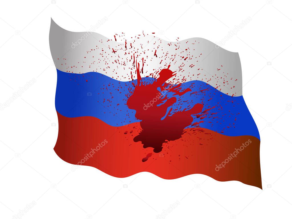 illustration of russian flag with blood isolated on white