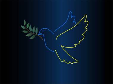Koyu arkaplanda yeşil yaprakların yanında mavi ve sarı renkli güvercin tasviri 