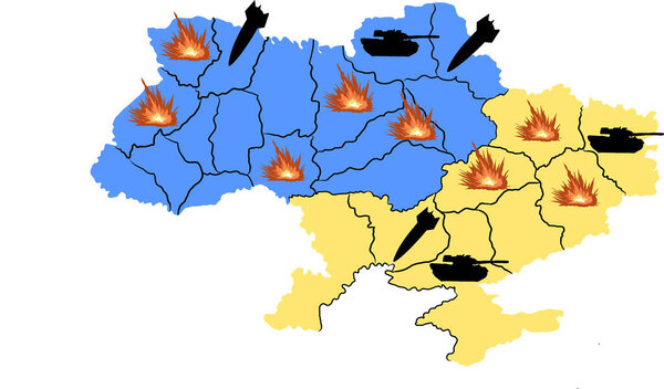 illustration of attack on ukraine isolated on white